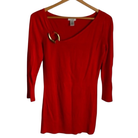 B1- red sweater CACHE small sm s - Picture 1 of 4